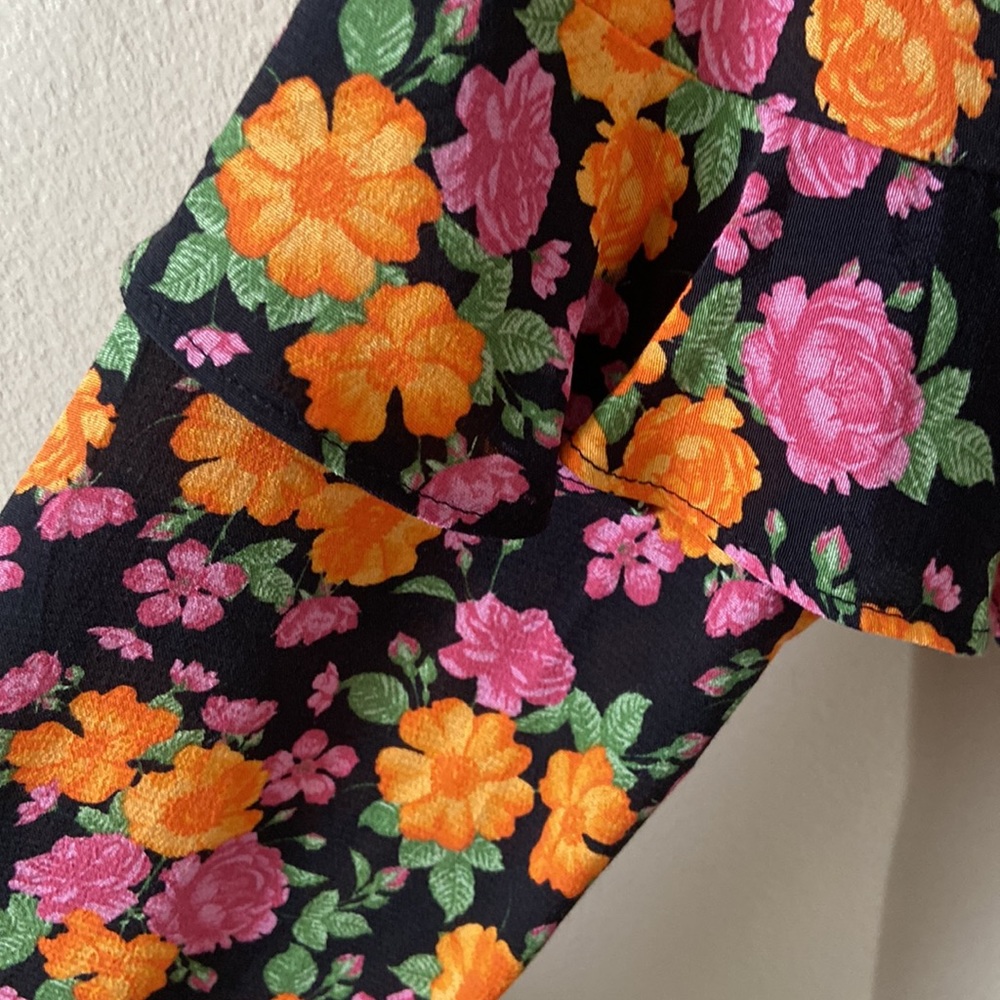 New Black & Orange Floral Ruffled TopShop Wrap Dress Long Sleeve 6 Spring Fall - Picture 5 of 10